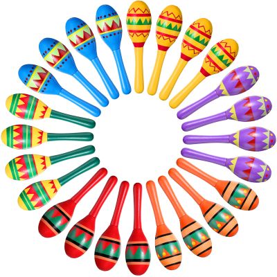 Civaner 24 Pcs Mini Fiesta Maracas for Kids Adults Cinco De Mayo Maracas Mexican Decorations 6 Designs for Mexican Props, 4.92 x 1.38 Inch