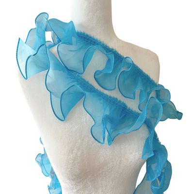 PEPPERLONELY 1 Yard 3 Inch Wide Chiffon Lace Mesh Gauze Ruffles Lace Trim for Wedding Decoration Gift Wrapping Tutu Skirts - Blue