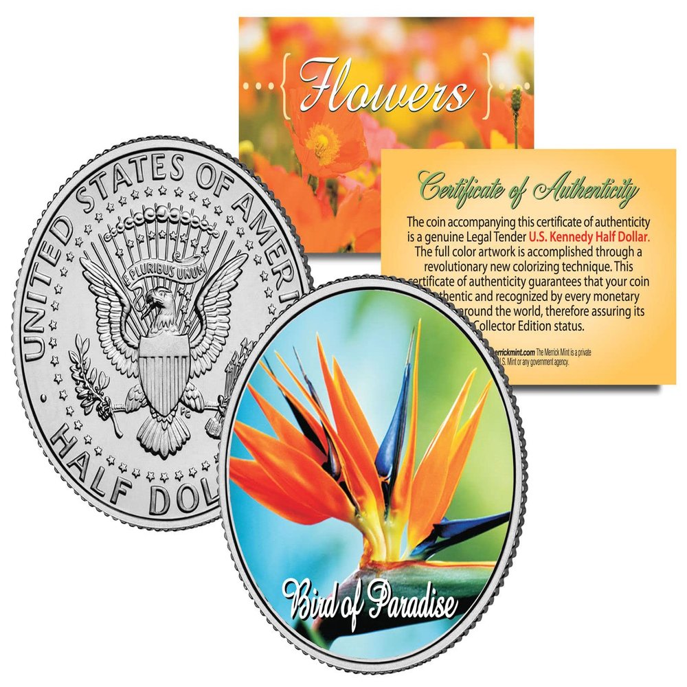 Bird of Paradise Flower Colorized JFK Kennedy Half Dollar U.S. Coin