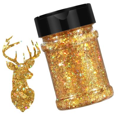 HTVRONT Gold Glitter for Crafts - 100g Holographic Chunky Glitter for Resin, Iridescent Glitter for Nail, Decor, Art