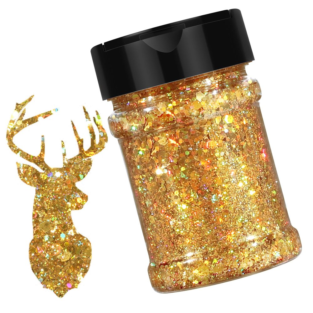 HTVRONT Gold Glitter for Crafts - 100g Holographic Chunky Glitter for Resin, Iridescent Glitter for Nail, Decor, Art