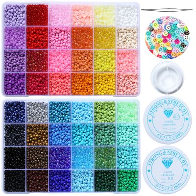 LEECOON 4mm Glass Seed Beads for Bracelet Jewelry Making, About 6500pcs in Box Size 6/0 Seed Beads 48 Colors Assortments for Making Necklace Earring Bracelets