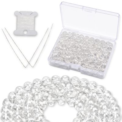 Cherry Tree Collection | 100PCS 8mm Clear Quartz Gemstone Round Beads for Jewelry Making | Includes Storage Box, Elastic String, and Needles