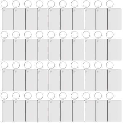 Duufin 120 Pieces Sublimation Keychain Blanks Rectangle Double Side Heat Transfer MDF Board Key Ring Blanks for Sublimation DIY and Craft