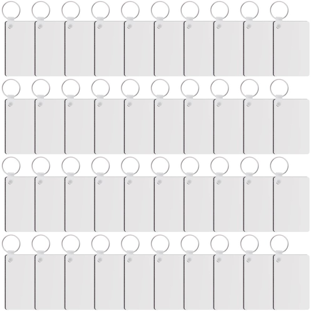 Duufin 120 Pieces Sublimation Keychain Blanks Rectangle Double Side Heat Transfer MDF Board Key Ring Blanks for Sublimation DIY and Craft