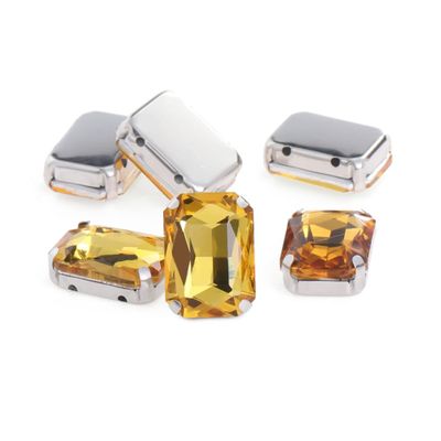 SAUNUCHI 48pcs Sew On Rectangle Glass Rhinestones Flatback Octagon Claw Setting Rhinestones for Clothes Hats Bags Craft Decoration (13x18mm, Golden)