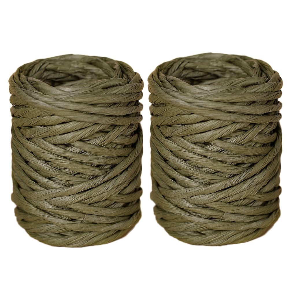 2Roll 15.31Yard Paper String Roll,Twisted Craft Raffia Paper Ribbon Thread Twine Cord Rope, Wrapping Ribbon for Wedding Party Decor Flower Wrapping Rustic Decor DIY Making Flower Basket Packaging