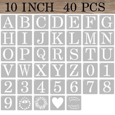 ASMPIO 10 Inch Letter Stencils Numbers Craft Stencils, 40 Pcs Reusable Plastic Alphabet Drawing Templates for Painting on Wood, Wall, Fabric, Rock, Signage, Door Porch