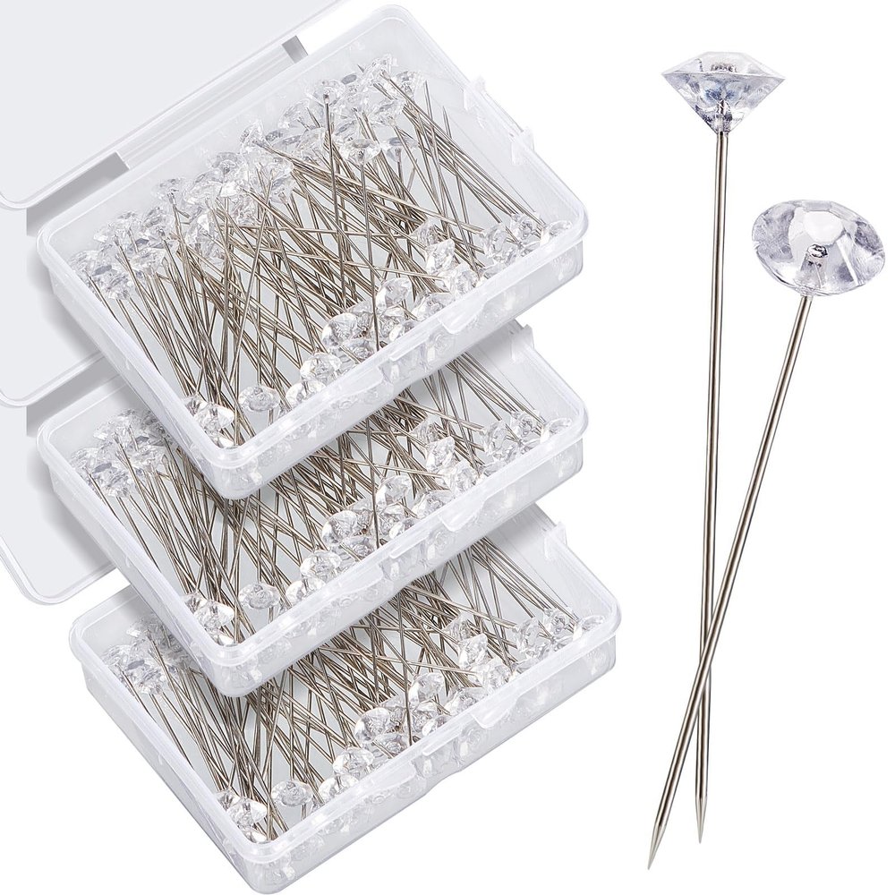 Outus 600 Pieces Diamond Pins for Bouquet 2 Inch Rhinestones Corsages Pins Crystals Gems Floral Diamond for Mother's Day Flower Wedding Bouquet Bridal Hair Accessories Jewelry Decor DIY Craft Sewing