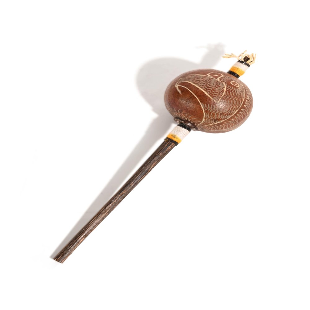 Peruvian Amazon Gourd Rattle Instrument- Eagle/Condor Small Shamanic Ceremonial Percussion