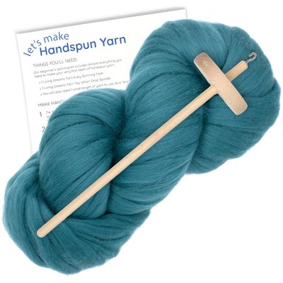 Learn to Spin - Beginner's Spinning Kit with Drop Spindle and Merino Pencil Roving. Choose Your Color and Make Yarn! Color: Everest