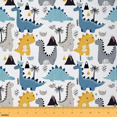 Dinosaur Fabric By The Yard Kids Boys Girls Cute Cartoon Animal Upholstery Fabric for Chairs Kawaii Dinosaur Decorative Fabric for Quilting Sewing Clothing Gift DIY Art Precut Fabric 10 Yards