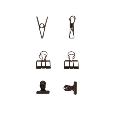 Craftelier - Set of 6 Metal Clamps with 3 Different Sizes and 3 Different Designs | Holds for Scrapbooking and Craft Materials | Dimensions Approx. 1 x 5.5 cm, 3 x 4 cm, 3 x 3 cm - Black Colour
