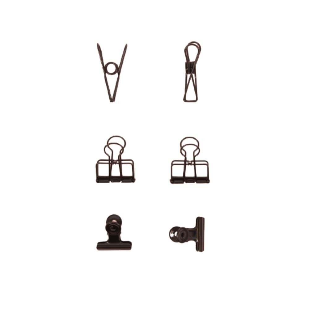 Craftelier - Set of 6 Metal Clamps with 3 Different Sizes and 3 Different Designs | Holds for Scrapbooking and Craft Materials | Dimensions Approx. 1 x 5.5 cm, 3 x 4 cm, 3 x 3 cm - Black Colour