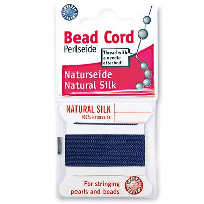 Griffin Silk Bead Cord Perlseide Dark Blue Color Size 14 (1.02mm) 2 Meters per Card Stainless Steel Needle Attached for Knotting Pearls, Gemstones, Crystals and Beads
