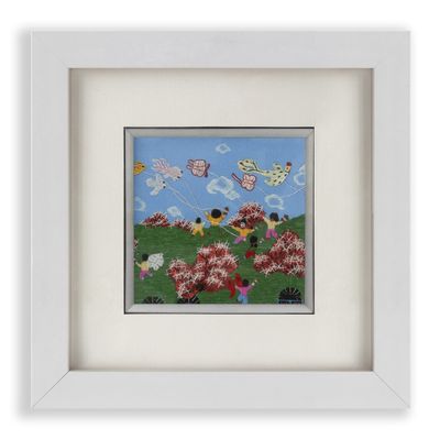 Ebherys Embroidery Art, Pure Hand Needlework on Silk Mat Framed with Wood Frame hanging only, Chinese Style Wall Dcor, Special Gifts (Fly Kites)