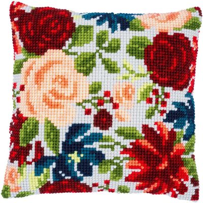 Vervaco Stamped Cross Stitch kit Cushion Pfingstrosen III, 40x40cm, DIY