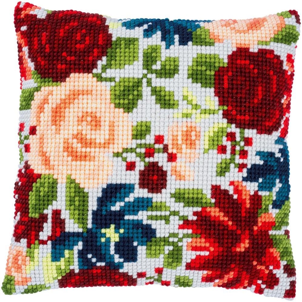 Vervaco Stamped Cross Stitch kit Cushion Pfingstrosen III, 40x40cm, DIY