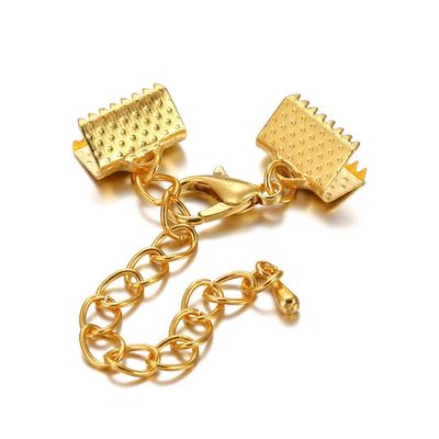 Lasenersm 20Pcs Gold Ribbon End Clamp Crimps with Lobster Clasp and Extension Chain for Jewelry Making, 6mm