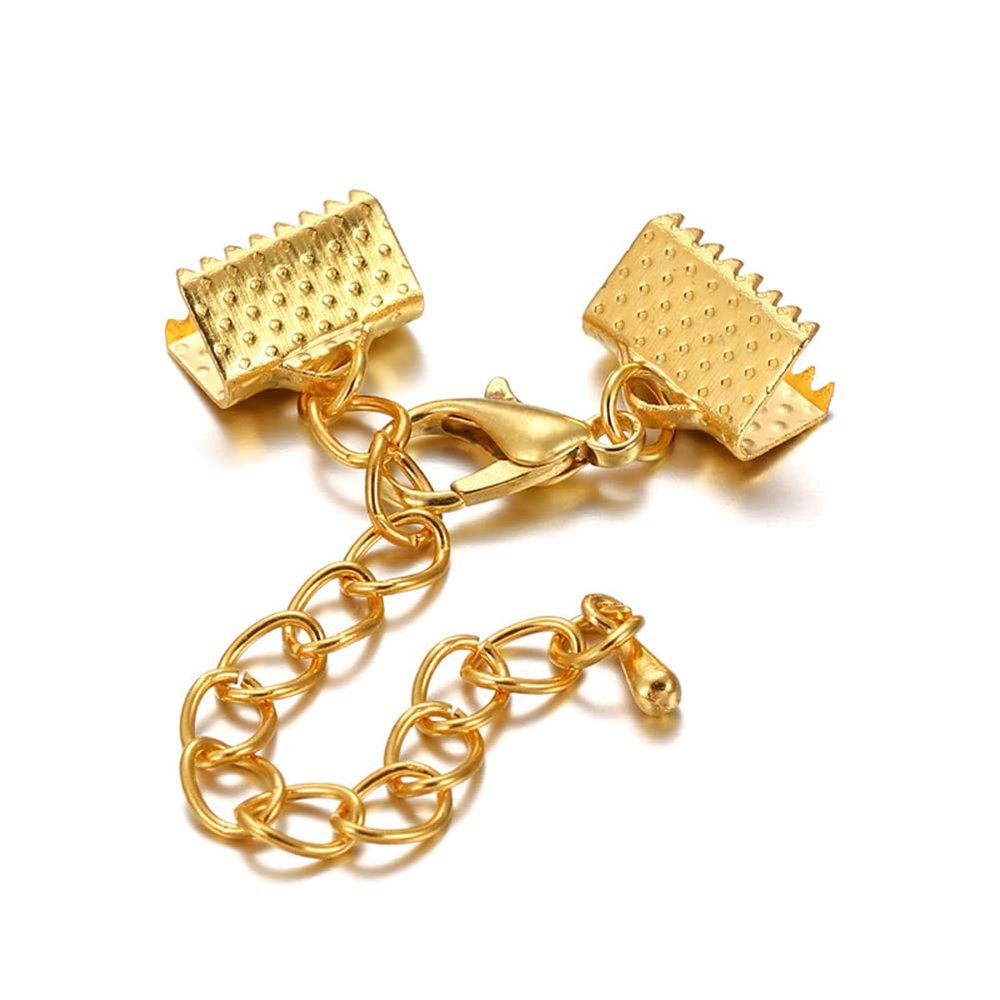 Lasenersm 20Pcs Gold Ribbon End Clamp Crimps with Lobster Clasp and Extension Chain for Jewelry Making, 6mm