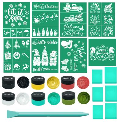 JAJADO Chalk Paste Paint Silk Screen Printing Kit 21 Pcs, Self Adhesive Silk Screen Stencil Christmas Stencils Winter Holiday Stencils for Painting on Wood, Fabric, DIY Home Decor Craft Project
