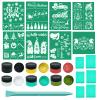 JAJADO Chalk Paste Paint Silk Screen Printing Kit 21 Pcs, Self Adhesive Silk Screen Stencil Christmas Stencils Winter Holiday Stencils for Painting on Wood, Fabric, DIY Home Decor Craft Project view 1