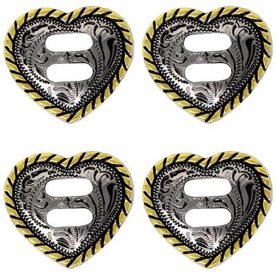 CHALLENGER 1-1/2" Set of 4 Slotted Heart Engraved Decorative Saddle Tack Conchos Co643