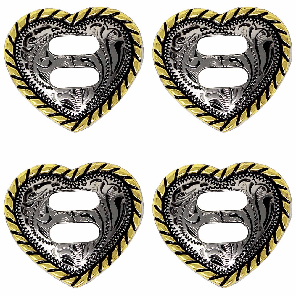 CHALLENGER 1-1/2" Set of 4 Slotted Heart Engraved Decorative Saddle Tack Conchos Co643