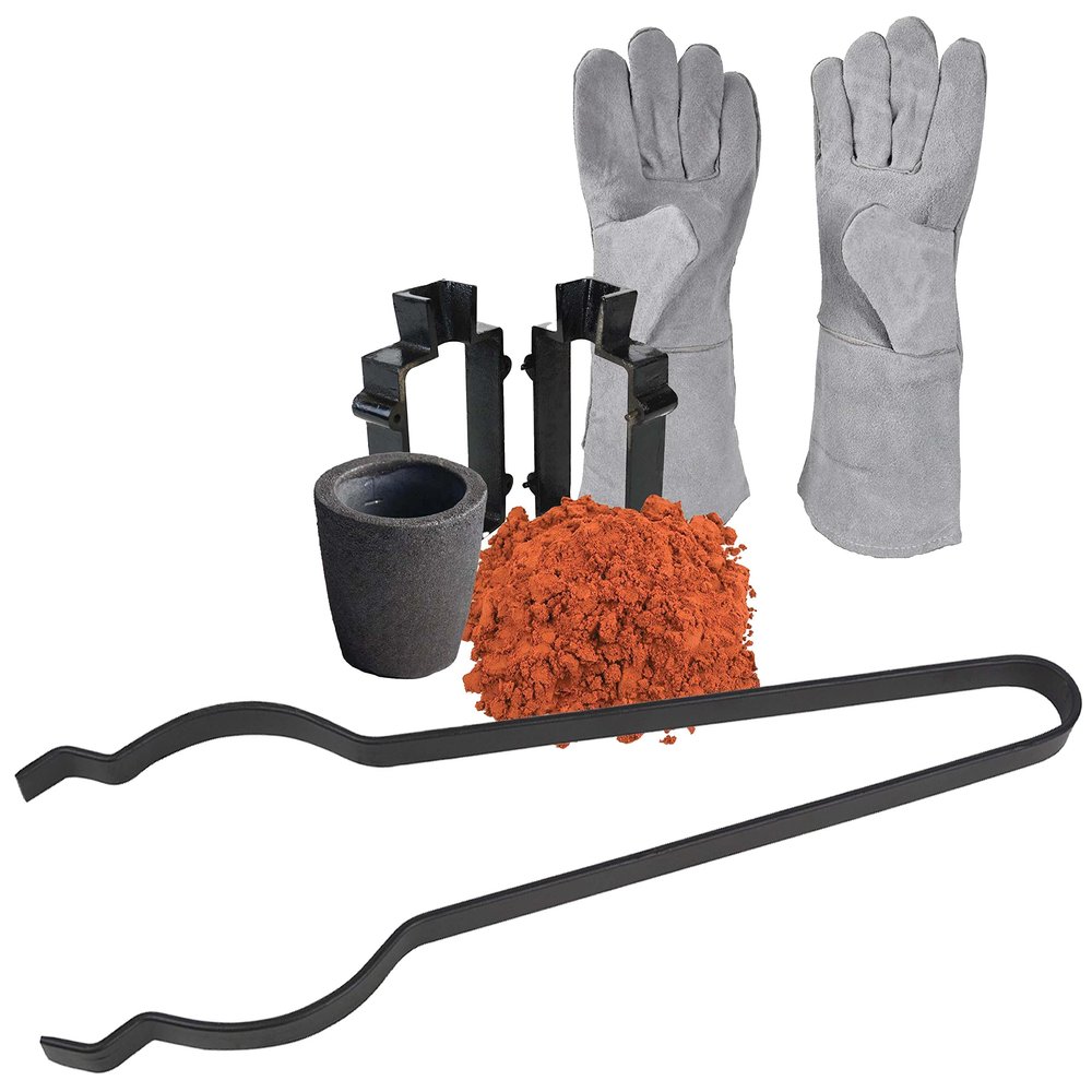 Sand Casting Set Kit with 2.2 Lbs Delft Clay Sand, Cast Iron Mold Flask Frame, 1 Kg Foundry Graphite Crucible, Tongs & Gloves Melting Casting Refining Gold Silver Copper Jewelry Making