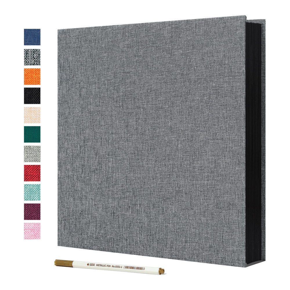 Spbapr Large Photo Album Self Adhesive Linen Cover Magnetic Scrapbook Album DIY Scrap Book 60 Black Sticky Pages for 3x5 4x6 5x7 8x10 Pictures with A Metal Pen