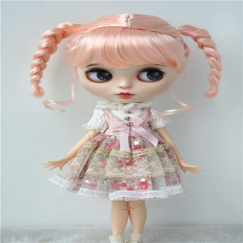 Jusuns Doll wigs JD664 9-10inch Pippi Long braids Loose Curly Temple Synthetic mohair QBaby BJD Hair Blythes Accessories (Orange Pink)