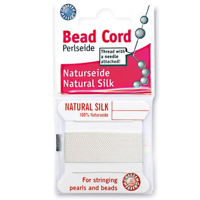 Griffin Silk Bead Cord Perlseide White Color Size 1 (0.35mm) 2 Meters per Card Stainless Steel Needle Attached for Knotting Pearls, Gemstones, Crystals and Beads
