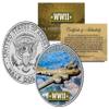 World War II B-17 Flying Fortress Plane JFK Half Dollar US Coin w/ Fact Trading Card view 1