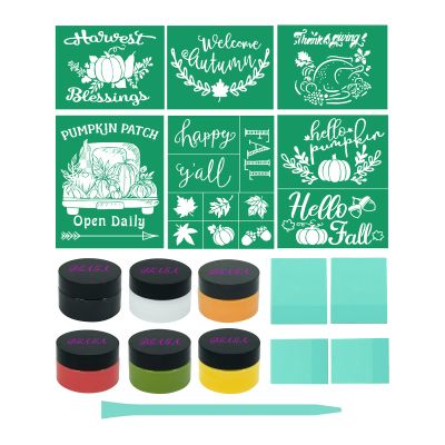 DGAGA Chalk Mesh Transfers Reusable Silk Screen Stencils Starter kit 17 PCS, Self Adhesive Transfers Farmhouse Fall Stencil with Chalk Paste Paint Screen Printing Tools Mini Squeegee