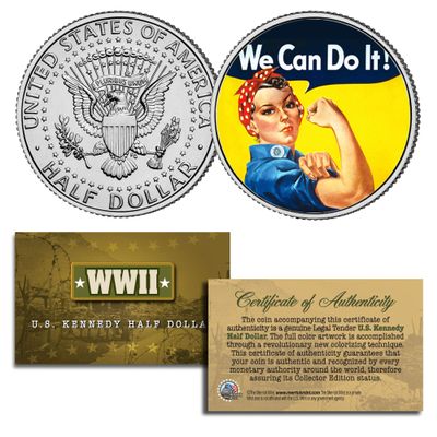 WE CAN DO IT Colorized JFK Half Dollar U.S. Coin Rosie The Riveter Poster WWII