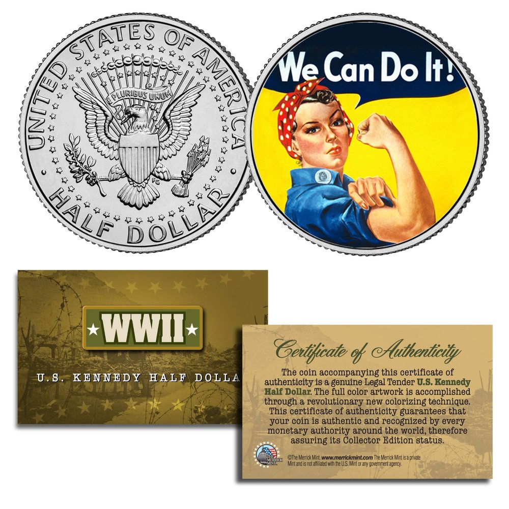 WE CAN DO IT Colorized JFK Half Dollar U.S. Coin Rosie The Riveter Poster WWII