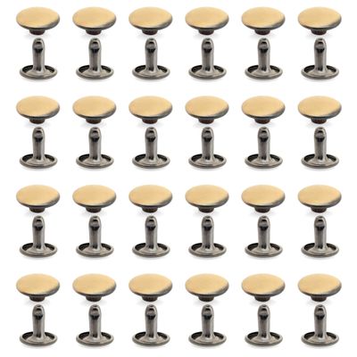 CRAFTMEMORE 8mm Cap x 10mm Post Leather Rivet Double Cap Rivets Tubular Metal Rapid Rivet Studs Leather Craft 50 Sets (10 mm Post, Brushed Brass)