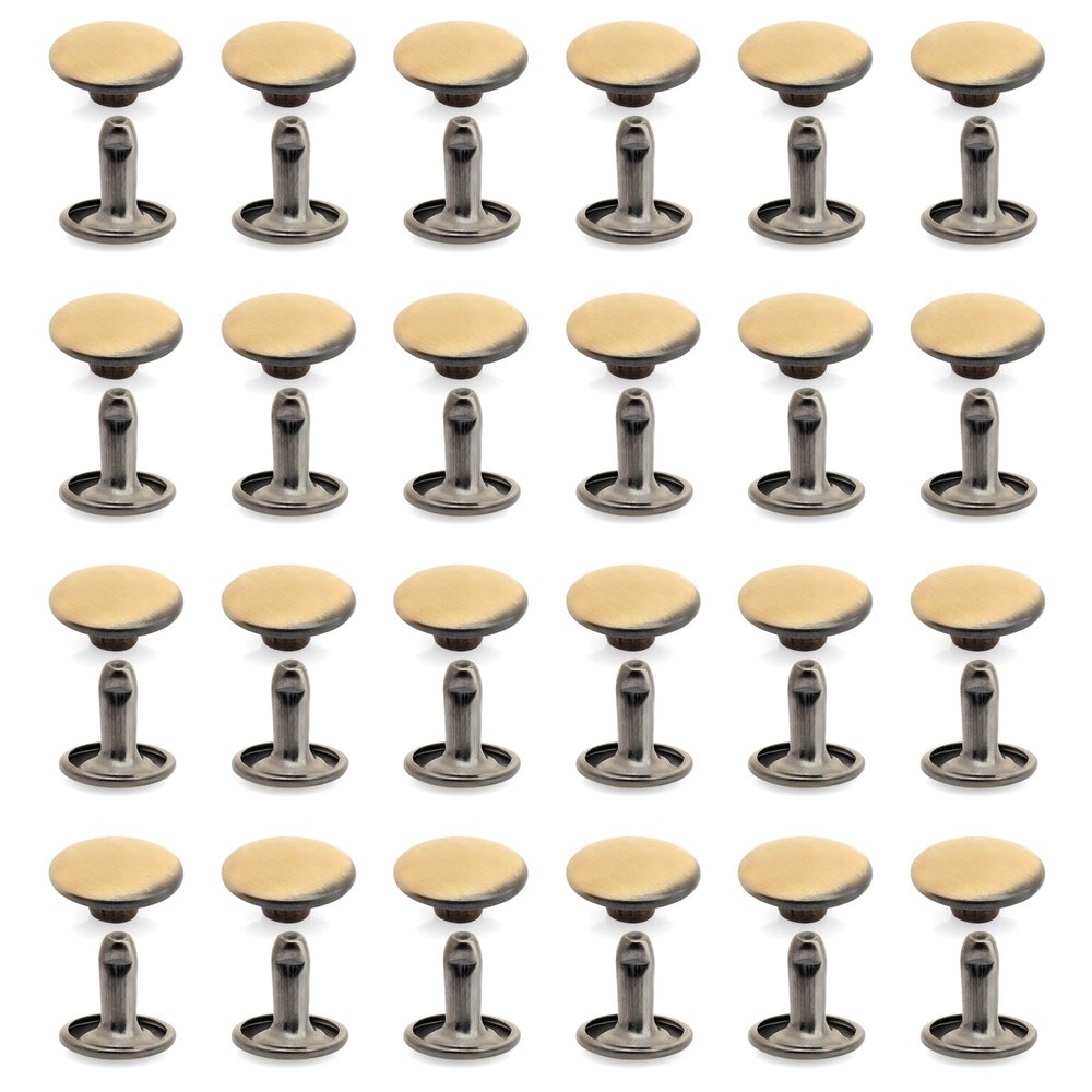 CRAFTMEMORE 8mm Cap x 10mm Post Leather Rivet Double Cap Rivets Tubular Metal Rapid Rivet Studs Leather Craft 50 Sets (10 mm Post, Brushed Brass)