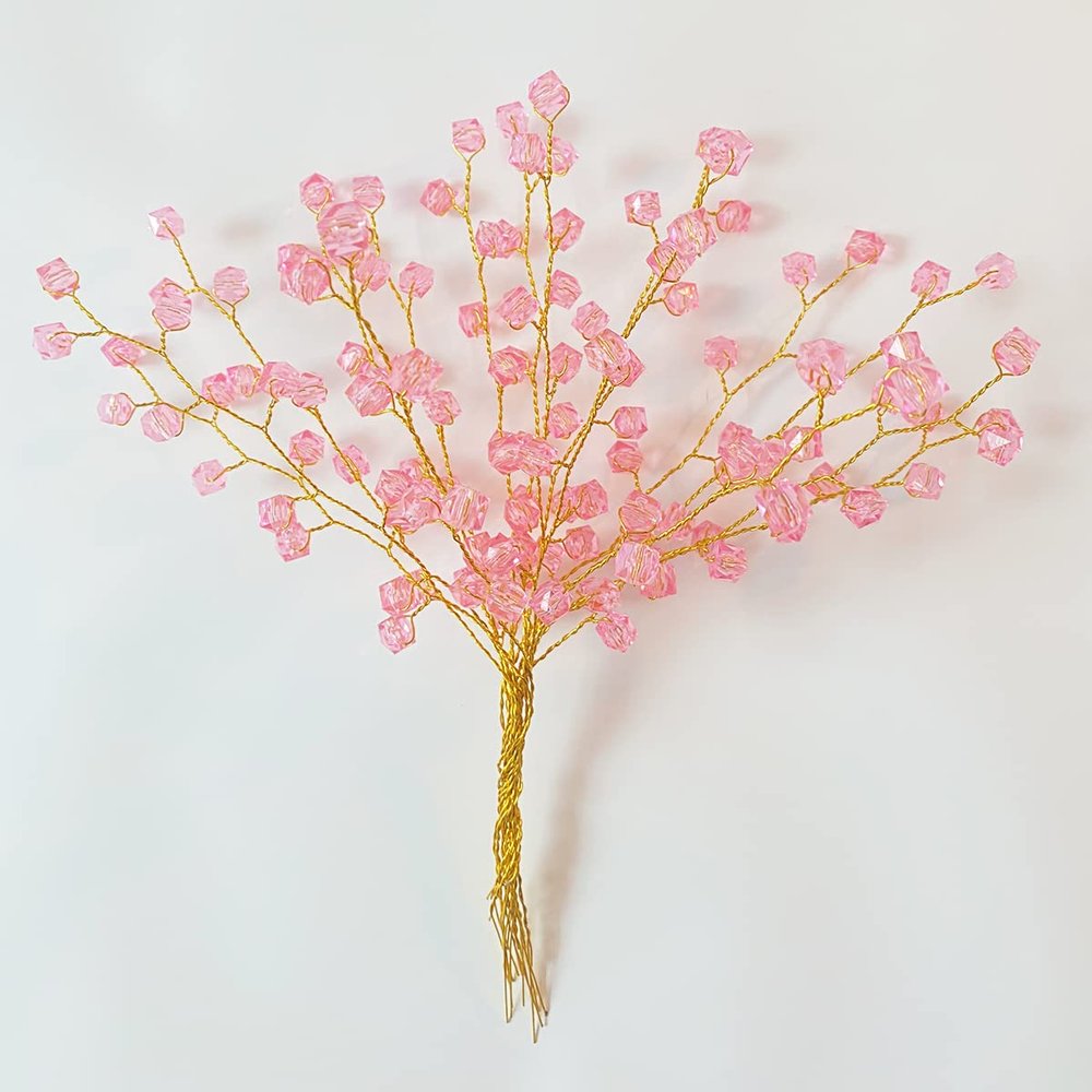 SWEXURY 16 Stems Artificial Flowers Bouquet Crystal Acrylic Beaded Flower Branches Handmade Fake Baby Breath DIY Crafts Floral Arrangement for Wedding Home Office Decor(Pink)