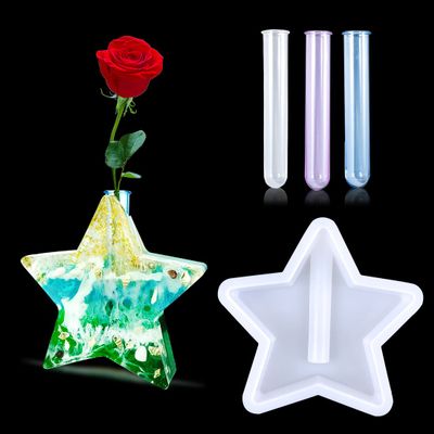 Voyyphixa Star Vase Resin Molds Silicone for Plant Propagation Station, Pentagram Shaped Epoxy Resin Mold with 3 Test Tubes, for Hydroponic Plant, Flower Bud, Home Garden Decor