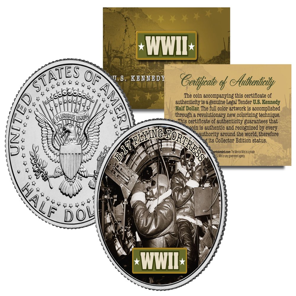 World War II B-17 Flying Fortress - Boeing Gunners U.S. JFK Kennedy Half Dollar Coin