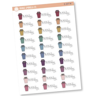 Trash Day Icon Planner Stickers, Icon Script "Trash Day" Labels, Script Icon Color Print Labels, FC12 (E-207-M)