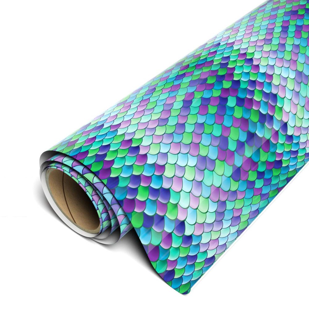 Siser EasyPatterns Plus Pre-Masked HTV 12" x 5ft Roll - Iron on Heat Transfer Vinyl (Mermaid Scales Teal)