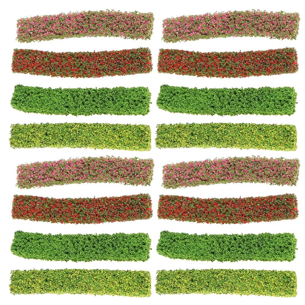 Hosfairy 16 Pcs Aritificial Plants Static Shrub Miniature Shrub Strips DIY Materials Grass Fence for DIY Architecture Building Model Railway Train Diorama Garden Scenery Landscape