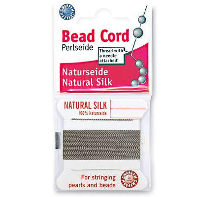 Griffin Silk Bead Cord Perlseide Grey Color Size 16 (1.05mm) 2 Meters per Card Stainless Steel Needle Attached for Knotting Pearls, Gemstones, Crystals and Beads