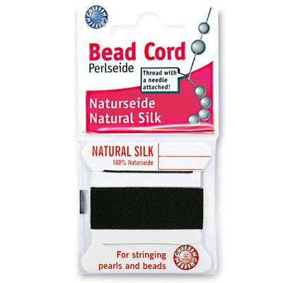 Griffin Silk Bead Cord Perlseide Black Color Size 10 (0.90mm) 2 Meters per Card Stainless Steel Needle Attached for Knotting Pearls, Gemstones, Crystals and Beads