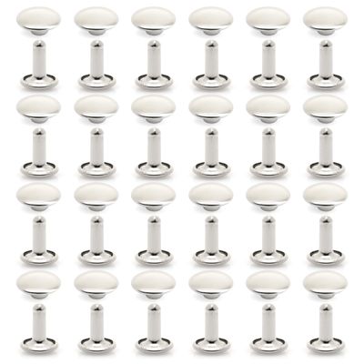 CRAFTMEMORE 8mm Cap x 12mm Post Leather Rivet Double Cap Rivets Tubular Metal Rapid Rivet Studs Leather Craft 50 Sets (12 mm Post, Silver)