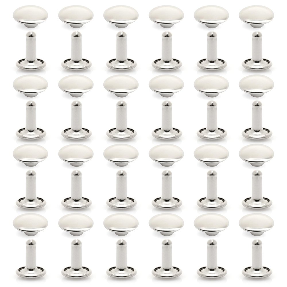 CRAFTMEMORE 8mm Cap x 12mm Post Leather Rivet Double Cap Rivets Tubular Metal Rapid Rivet Studs Leather Craft 50 Sets (12 mm Post, Silver)
