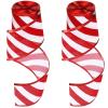 2 Rolls 2.5 Inch x 6 Yards Christmas Red and White Ribbon Christmas Candy Cane Wired Edge Ribbons DIY Craft for Xmas Tree Decorations Wreath Bows Making Gift Wrapping(Diagonal Stripes) view 1