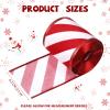 2 Rolls 2.5 Inch x 6 Yards Christmas Red and White Ribbon Christmas Candy Cane Wired Edge Ribbons DIY Craft for Xmas Tree Decorations Wreath Bows Making Gift Wrapping(Diagonal Stripes) view 2